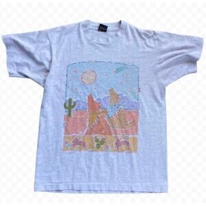 Screen Stars Best Wild Things Coyotes and Rabbits Desert Graphic T-Shirt Size L